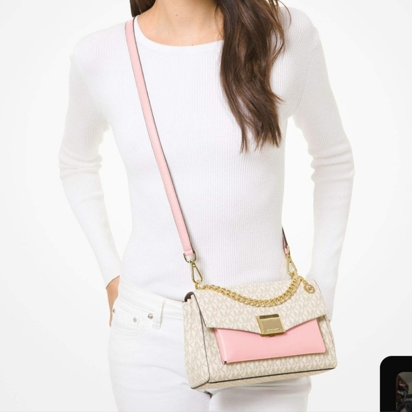 Michael Kors GUC Lita Medium Two Tone Logo Crossbody Bag - Picture 6 of 13